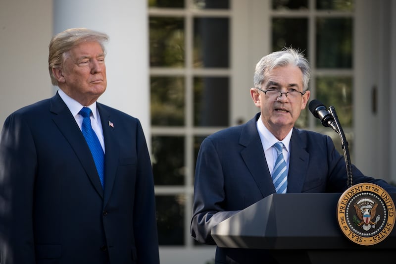 Trump and Powell speaking at a press event in the Rose Garden at the White House, November 2, 2017 in Washington, D.C.