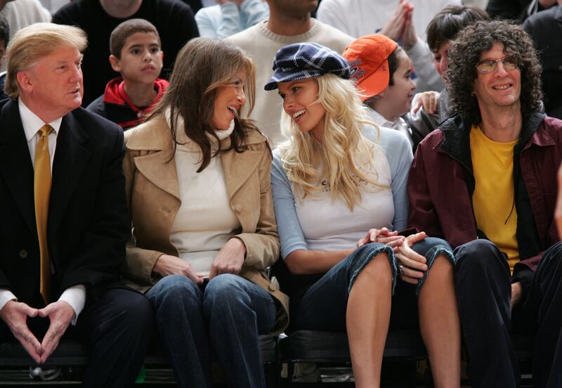 Donald Trump, Melania Trump, Beth Ostrosky Stern and Howard Stern at a New York Knicks game in 2005.