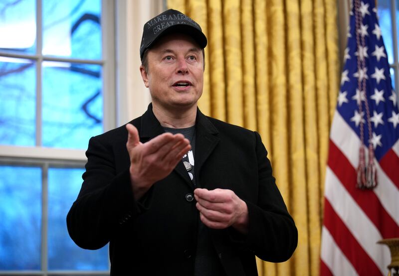 Tesla and SpaceX CEO Elon Musk delivers remarks as he join U.S. President Donald Trump during an executive order signing in the Oval Office at the White House on February 11, 2025 in Washington, DC.