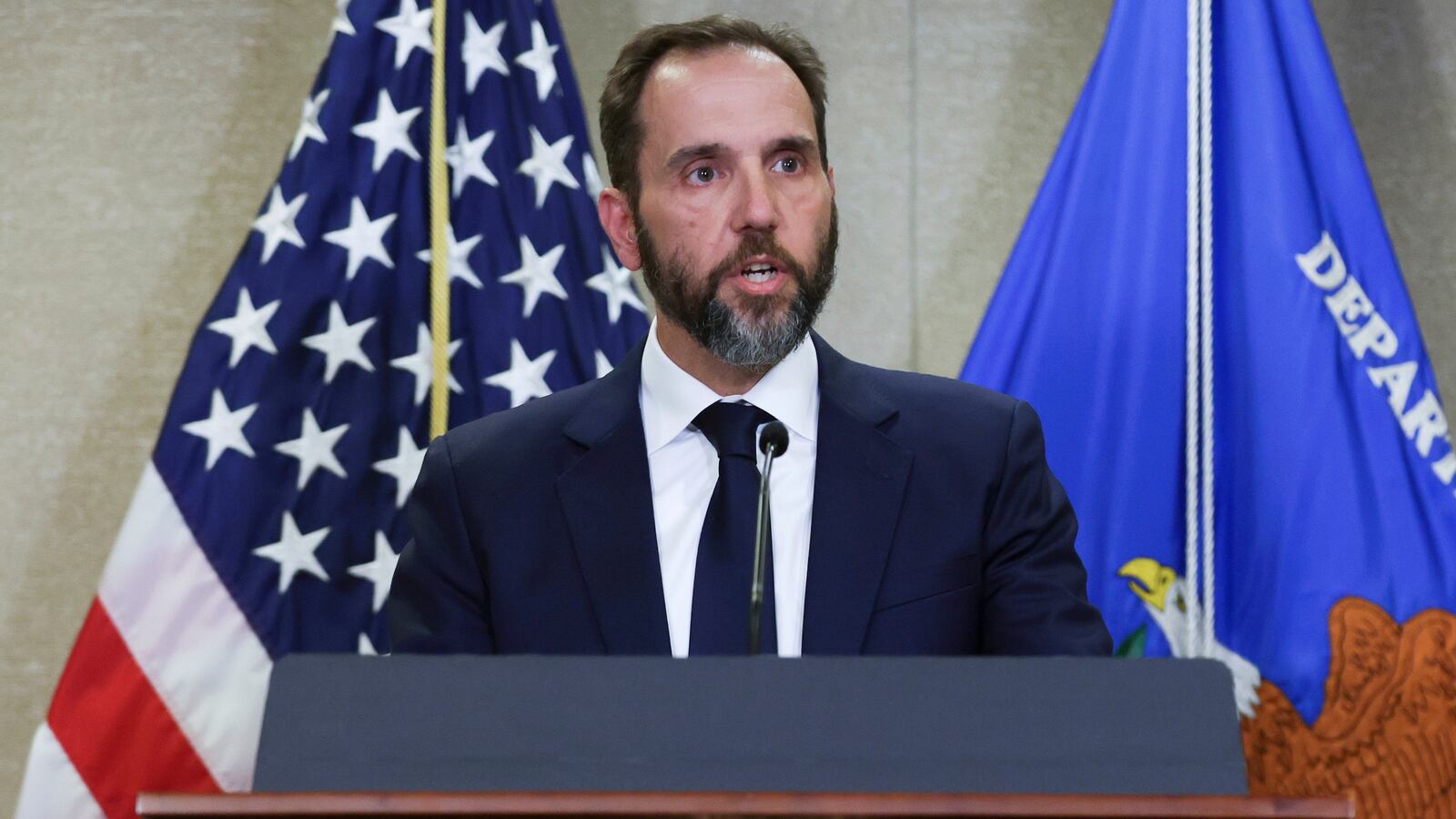 Special Counsel Jack Smith delivers remarks on a recently unsealed indictment including four felony counts against former U.S. President Donald Trump at the Justice Department on August 1, 2023 in Washington, DC.