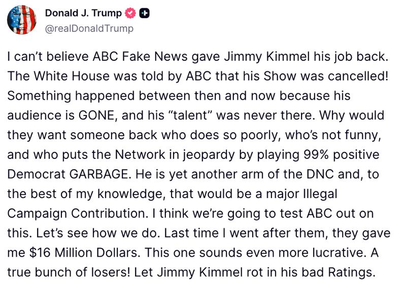 Trump Truth Social post