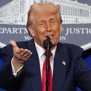 WASHINGTON, DC - MARCH 14: U.S. President Donald Trump gestures while speaking at the Justice Department March 14, 2025 in Washington, DC. As he has used the department to punish enemies, Trump is expected to deliver what the White House calls a law-and-order speech and outline steps he will take to counter “weaponization” of the department. (Photo by Andrew Harnik/Getty Images)