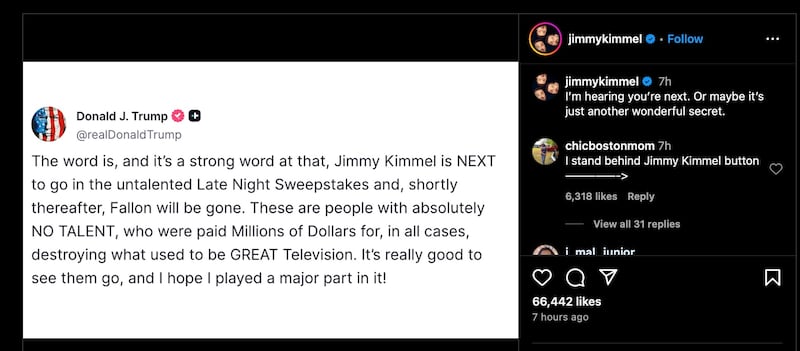 Jimmy Kimmel Instagram post lashing out at Donald Trump