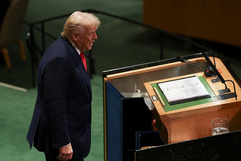 U.S. President Donald Trump speaks during the 80th United Nations General Assembly, in New York City, New York, U.S., September 23, 2025.