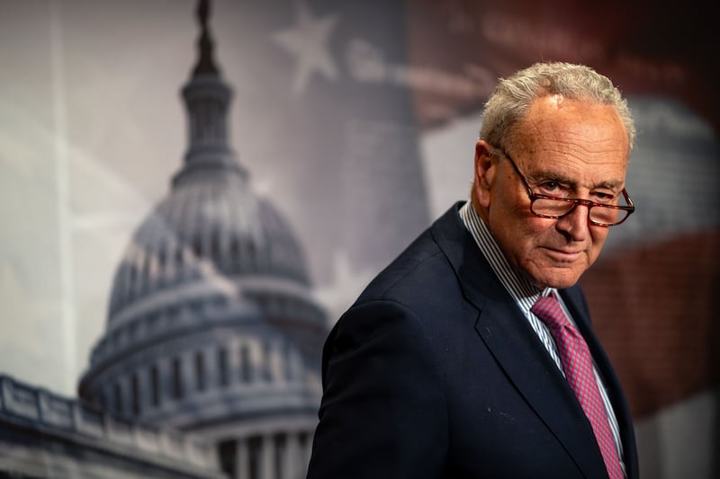 Senate Majority Leader Chuck Schumer (D-NY) looks on during a news conference  at the U.S. Capitol on June 5, 2024 in Washington, DC.