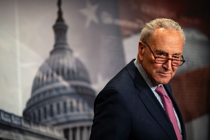 Senate Majority Leader Chuck Schumer (D-NY) looks on during a news conference at the U.S. Capitol on June 5, 2024 in Washington, DC.