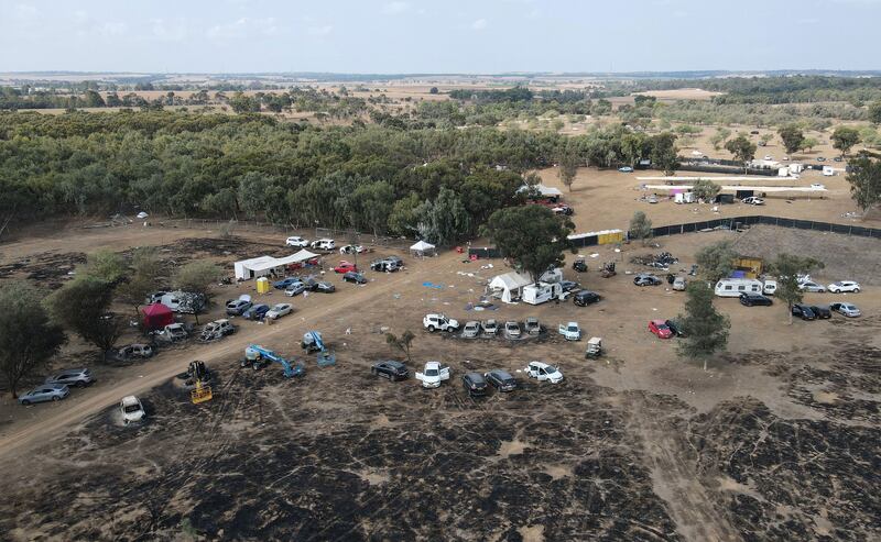 An aerial picture shows the site of the weekend attack on the Supernova desert music Festival