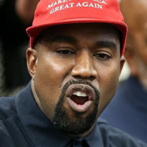 Rapper Kanye West speaks during a meeting with U.S. President Donald Trump