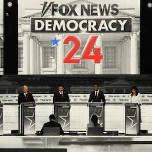 Photo illustration of the GOP candidates at the first debate.