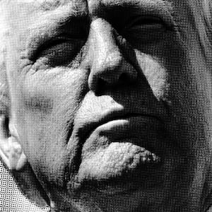 Donald Trump in a dramatic black and white photo illustration