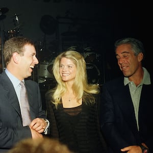 Melania Trump, Prince Andrew, Gwendolyn Beck and Jeffrey Epstein at a party at the Mar-a-Lago club, Palm Beach, Florida, February 12, 2000.
