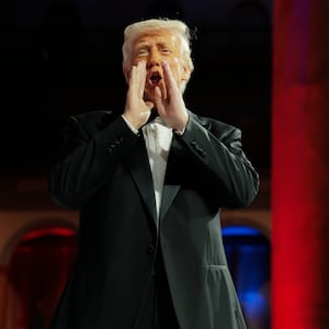 U.S. President Donald Trump arrives to speak at the National Republican Congressional Committee (NRCC) dinner at the National Building Museum on April 08, 2025 in Washington, DC.