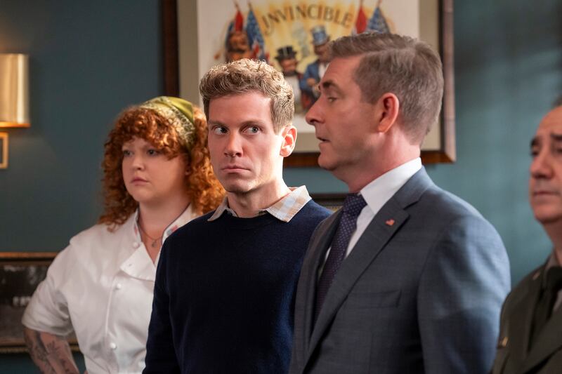 Mary Wiseman as Marvella, Barrett Foa as Elliot Morgan, Paul Fitzgerald as President Perry Morgan.
