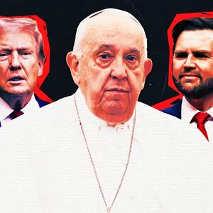 A photo illustration of Donald Trump, Pope Francis, and JD Vance.