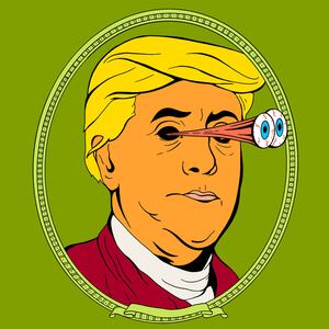 Illustration of Benjamin Franklin from the $100 bill with Donald Trump hair and shocked, bulging eyes.