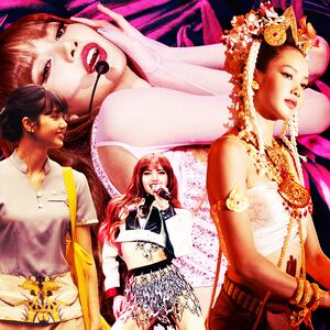 A photo illustration of Lalisa Manobal, aka Lisa, of BLACKPINK performing and acting on The White Lotus.
