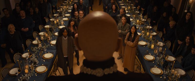 John Malkovich as aged pop-star, Albert Moretti looking over his devotees.