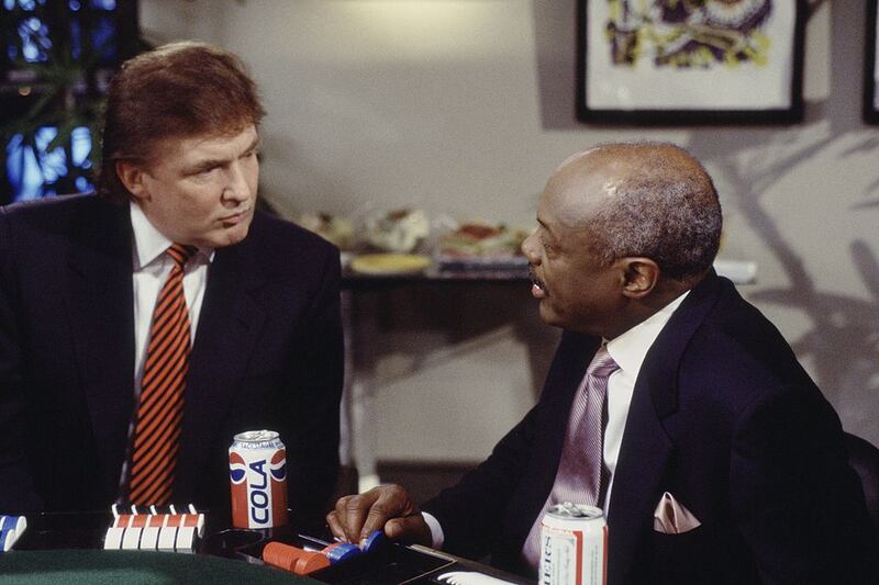 SUDDENLY SUSAN -- "I'll See that and Raise you Susan" Episode 22 -- Aired 05/08/1997 -- Pictured: (l-r) Donald Trump as Himself, Willie Brown as Mayor Willie Brown   -- Photo by: Gary Null/NBCU Photo Bank