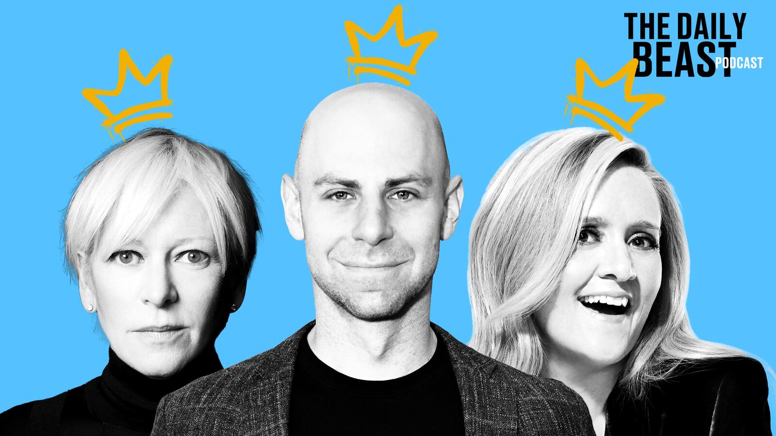 A photo illustration of Joanna Coles, Adam Grant, and Samantha Bee.