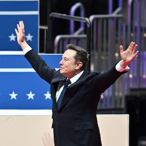 Elon Musk walks on stage to speak at President Donald Trump's inauguration rally on Jan. 20 in Washington, D.C.