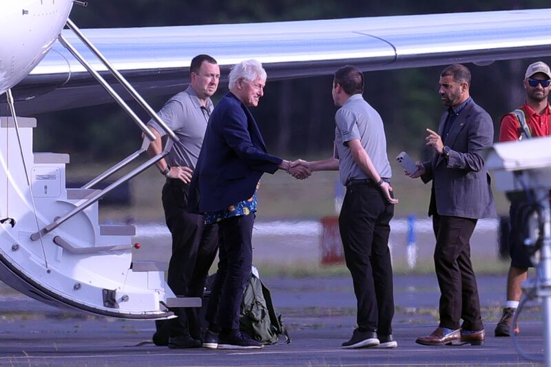 Bill and Hillary Clinton spotted at The Hamptons Airport. The couple were accompanied by security and staff as they embarked on a short flight, returning a few hours later. 

The Clinton's staff were seen carrying a portable unit which looked to be a Propaq MD Air Medical Bag, which is a lightweight, compact transport monitor/defibrillator.