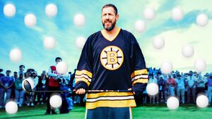 A photo illustration of Adam Sandler as Happy Gilmore in Happy Gilmore 2.