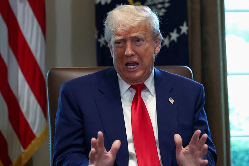 U.S. President Donald Trump speaks during a cabinet meeting at the White House in Washington, D.C.