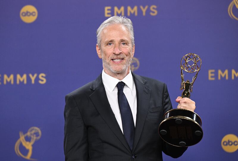 Jon Stewart, winner of the Outstanding Talk Series for "The Daily Show", at the 76th Primetime Emmy Awards held at Peacock Theater on September 15, 2024 in Los Angeles, California.  (Photo by Gilbert Flores/Variety via Getty Images)