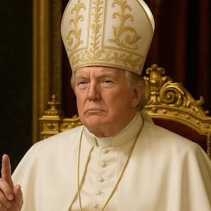 An AI-generated image of Donald Trump dressed as a pope.