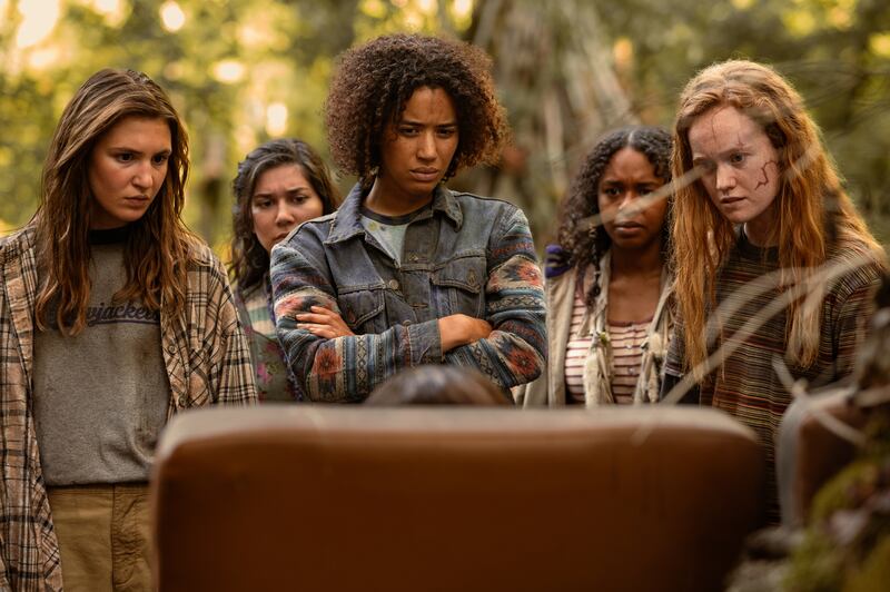 L-R: Sophie Nélisse as Teen Shauna, Vanessa Prasad as Teen Gen, Jasmin Savoy Brown as Teen Taissa, Silvana Estifanos as Teen Britt and Liv Hewson as Teen Van