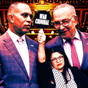 Hakeem Jeffries, Rashida Tlaib, and Chuck Schumer.