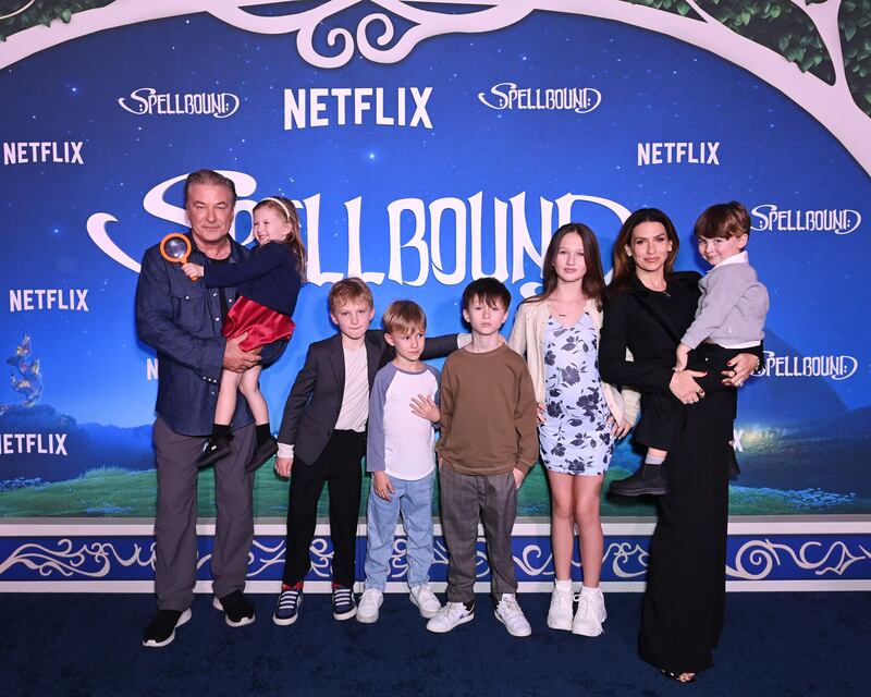 Alec Baldwin, Hilaria Baldwin, and family attend the Spellbound Premiere on November 11, 2024 in New York City.