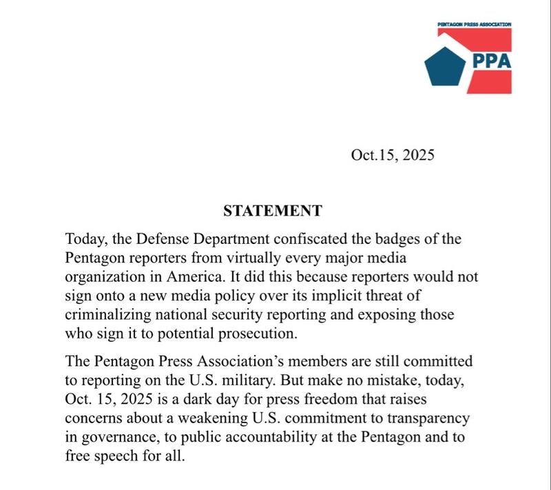 The Pentagon Press Association's statement.