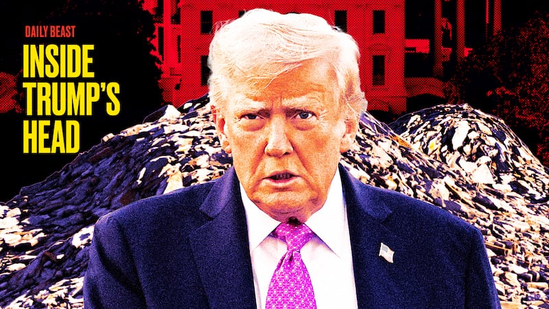 A photo illustration of President Donald Trump in front of the White House East Wing and piles of rubble.