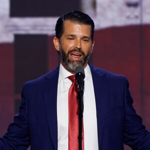 Donald Trump Jr., son of former U.S. President Donald Trump speaks on stage  on the third day of the Republican National Convention at the Fiserv Forum on July 17, 2024 in Milwaukee, Wisconsin.