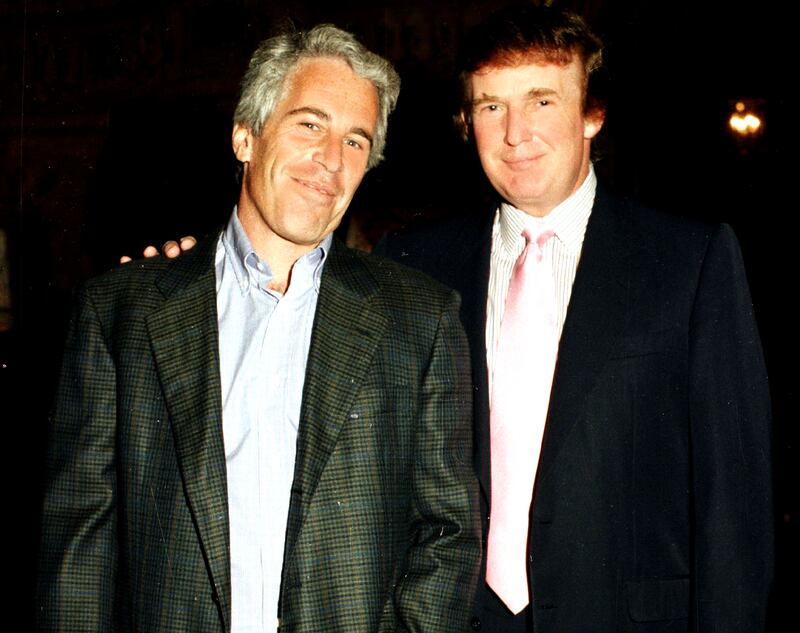 Jeffrey Epstein and Donald Trump at Mar-a-Lago in 1997.