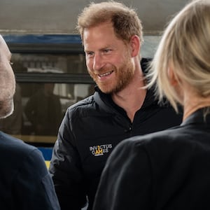 Prince Harry is met at a train station on September 12, 2025 in Kyiv, Ukraine.