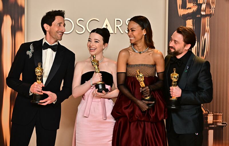 Acting winners Adrien Brody, Mikey Madison, Zoe Saldana, and Kieran Culkin