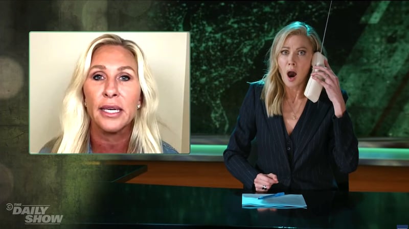 The Daily Show, Desi Lydic receiving a spooky phone call from the spirit of MTG.