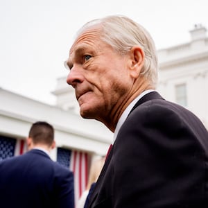 Trade advisor to U.S. President Donald Trump Peter Navarro glances left at the camera.