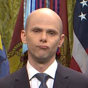 Mikey Day playing Stephen Miller and James Austin Johnson playing Donald Trump