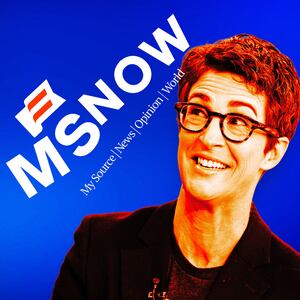 A photo illustration of Rachael Maddow and the new MSNBC, MSNOW logo.