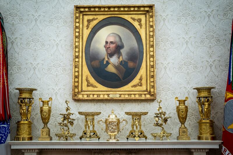 President Donald Trump wasted no time remaking the Oval Office. By the end of his second week, he had replaced the space’s iconic ivy with gold figurines.
