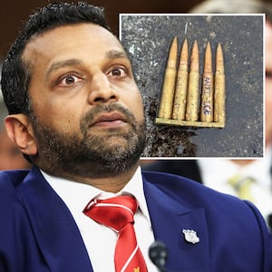 A photo composite of FBI Director Kash Patel and a photo of bullets Patel posted following the shooting at the ICE facility in Dallas, Texas.