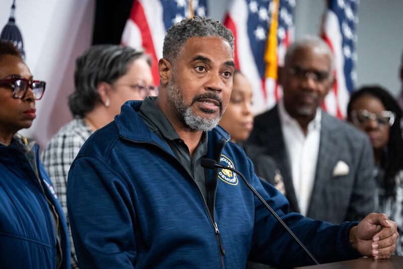 Rep. Steven Horsford, D-Nev., conducts a news conference with members of the Congressional Black Caucus during the House Democrats 2025 Issues Conference at the Lansdowne Resort in Leesburg, Va., on Thursday, March 13, 2025.
