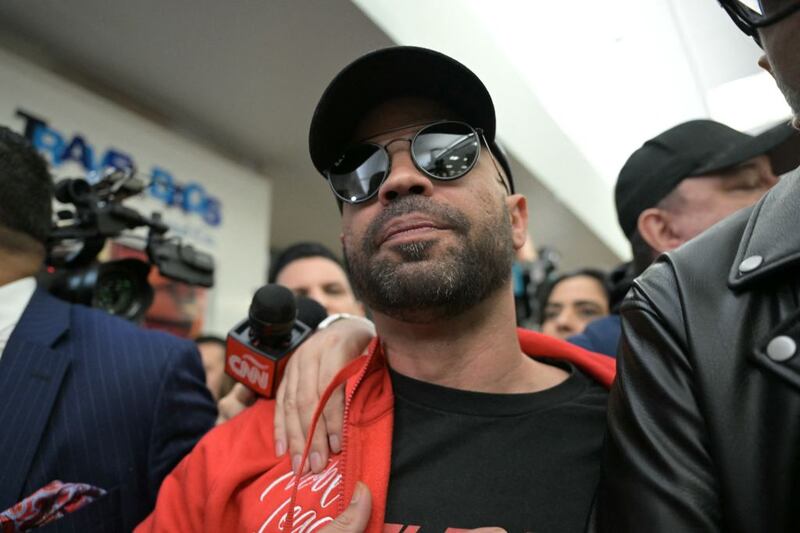 Former Proud Boys leader Enrique Tarrio arrives at Miami International Airport in Miami, Florida, on January 22, 2025.