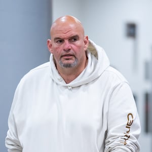 Sen. John Fetterman, D-Pa., walks through the Senate subway in the Capitol after a vote on Wednesday, May 15, 2024.