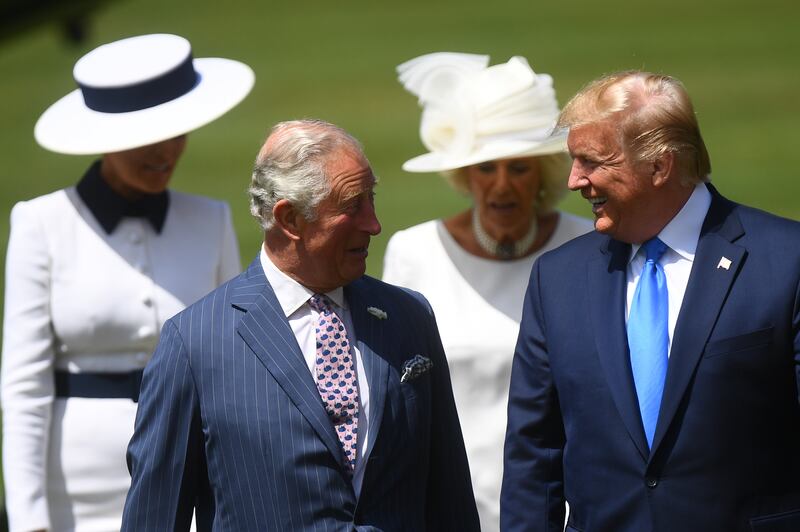 President Donald Trump with then-Prince Charles at Buckingham Palace during his first term on June 3, 2019.