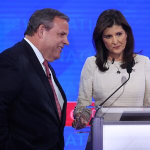 Chris Christie and Nikki Haley speak during the GOP debate.