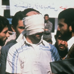 Hostage paraded in front of the cameras during the Iran hostage crisis.